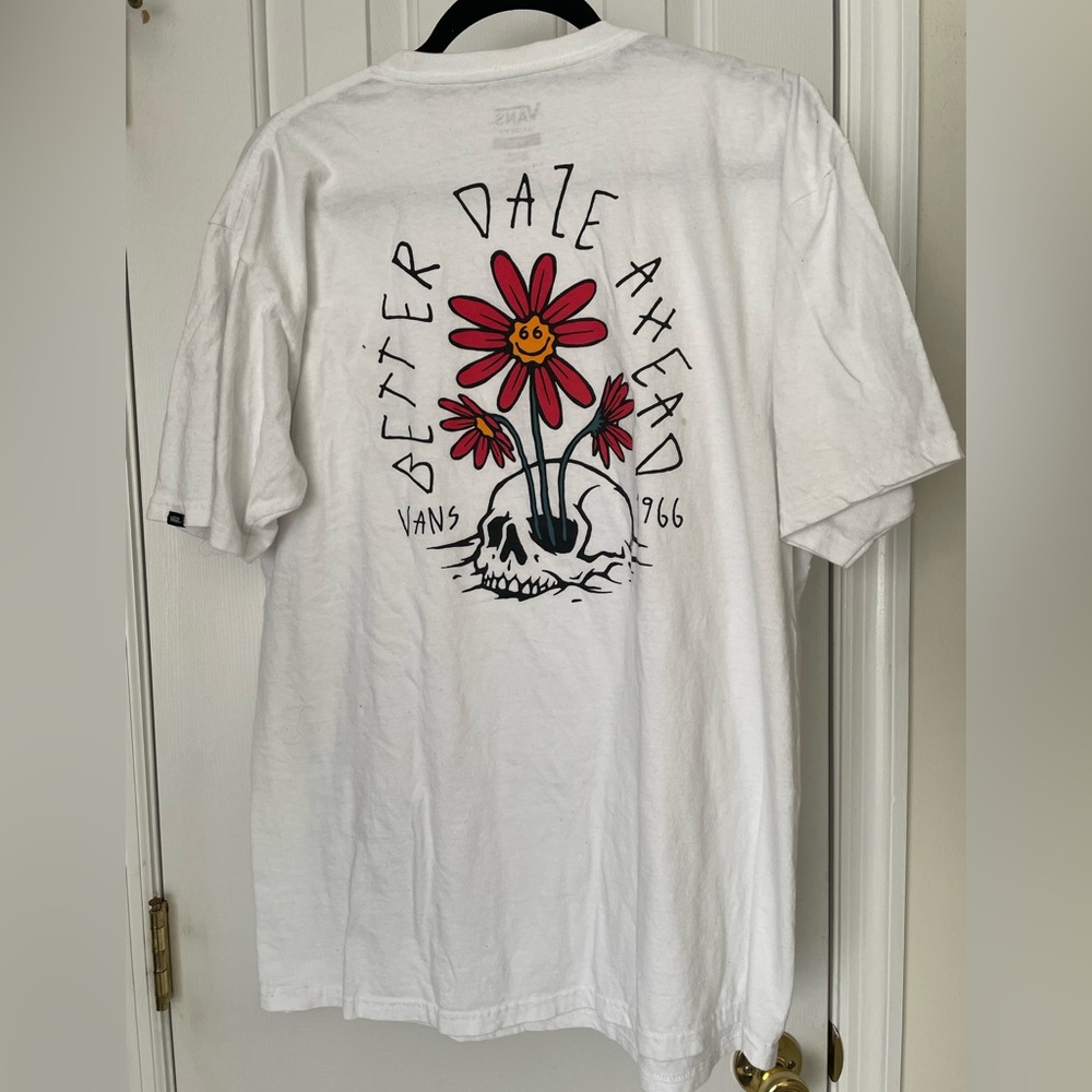 Vans White Tee with Red Flower Graphic